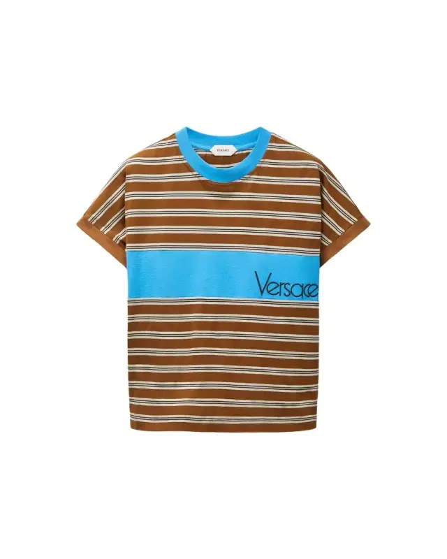 Versace Embroidered-Logo Striped-Intarsia Cotton T-Shirt