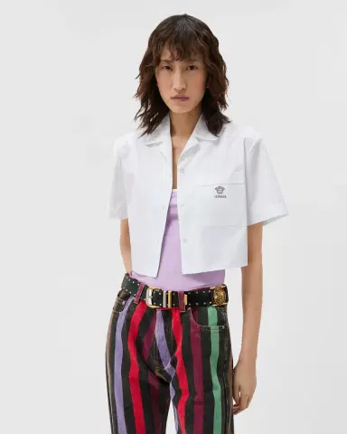 Versace Cotton-Poplin Crop Shirt | Thumbnail 2