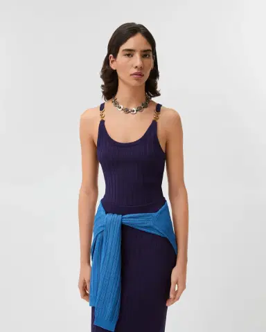 Versace Stretch Viscose Mesh Ribbed Knit Top | Thumbnail 2