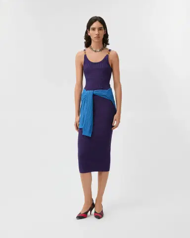 Versace Stretch Viscose Mesh Ribbed Knit Midi Skirt | Thumbnail 2