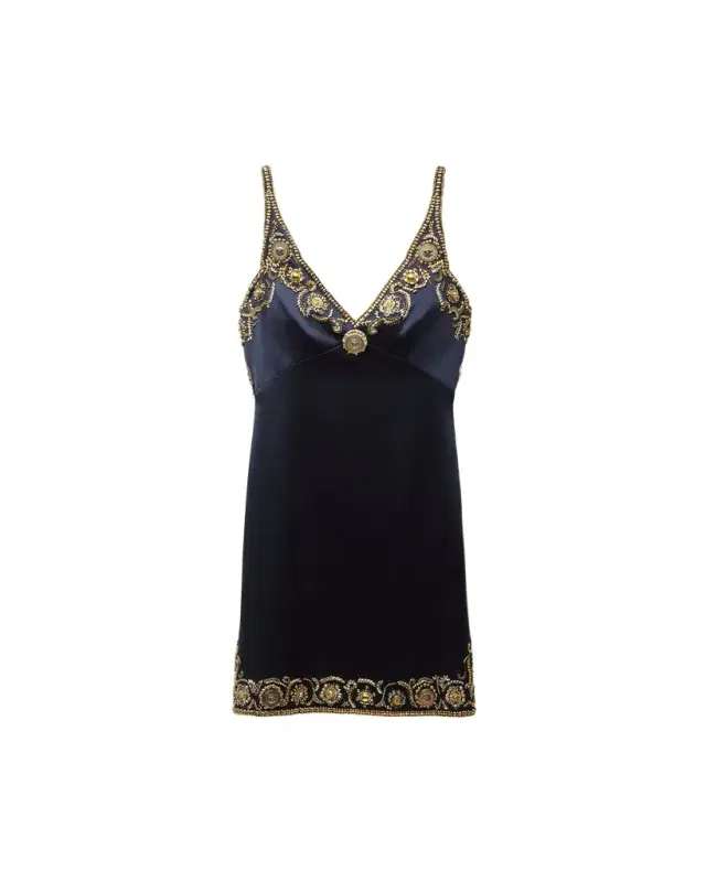 Versace Embroidered Silk Cady Satin Mini Dress