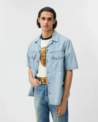 Versace Embroidered-Logo Denim Cotton Shirt | Thumbnail 2 Versace Embroidered-Logo Denim Cotton Shirt | Thumbnail 2
