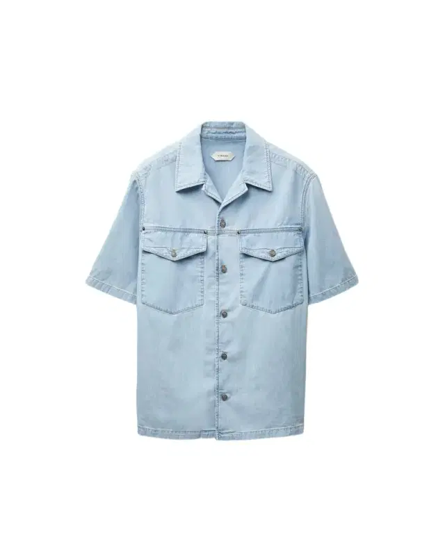 Versace Embroidered-Logo Denim Cotton Shirt
