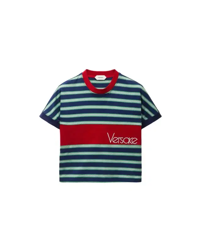 Versace Embroidered-Logo Striped-Intarsia Cotton T-Shirt