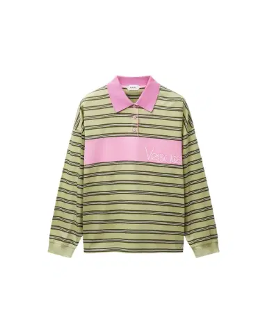 Versace Embroidered-Logo Striped-Intarsia Cotton Polo | Thumbnail 1