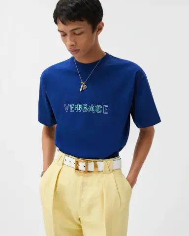 Versace Embroidered-Logo Cotton-Jersey Regular T-shirt | Thumbnail 2