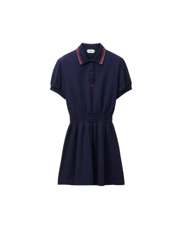 Versace Embroidered-Logo Cotton Piqué Polo Mini Dress