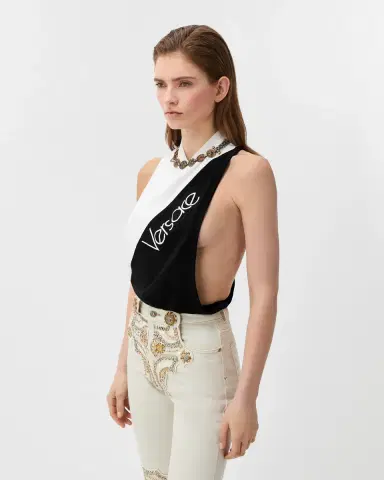 Versace Embroidered-Logo Cotton-Jersey Tank Top | Thumbnail 2 Versace Embroidered-Logo Cotton-Jersey Tank Top | Thumbnail 2