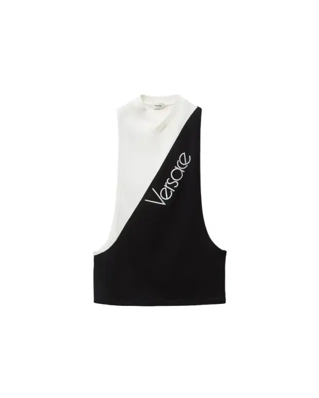 Versace Embroidered-Logo Cotton-Jersey Tank Top