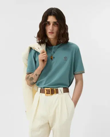 Versace Embroidered-Logo Cotton Piqué Polo | Thumbnail 2