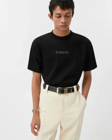 Versace Embroidered-Logo Cotton-Jersey Regular T-shirt | Thumbnail 2