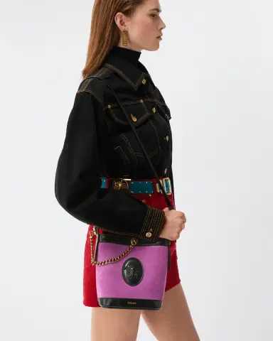 Versace Pivot Mini Suede Bucket Bag | Thumbnail 2 Versace Pivot Mini Suede Bucket Bag | Thumbnail 2