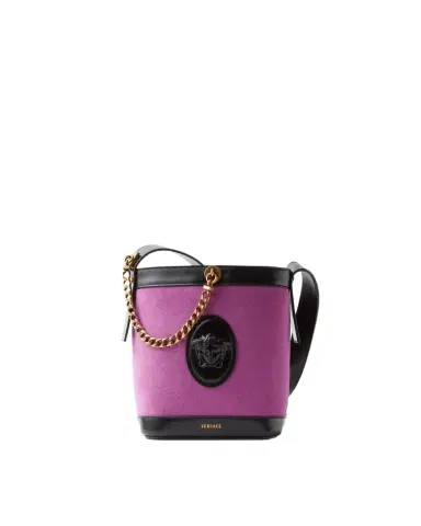 Versace Pivot Mini Suede Bucket Bag | Thumbnail 1 Versace Pivot Mini Suede Bucket Bag | Thumbnail 1