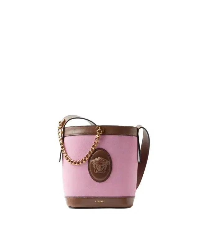 Versace Pivot Mini Suede Bucket Bag