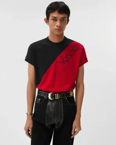 Versace Embroidered-Logo Stretch Cotton-Jersey Slim T-Shirt | Thumbnail 2