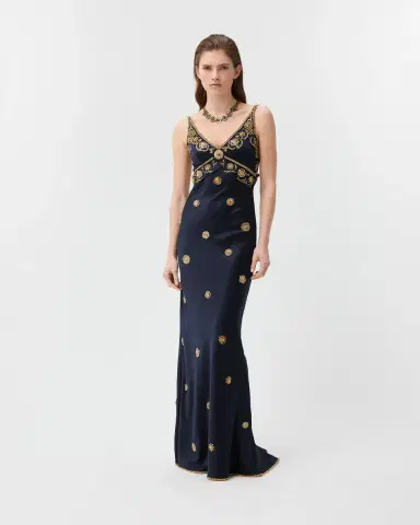 Versace Embroidered Silk Cady Satin Gown | Thumbnail 2