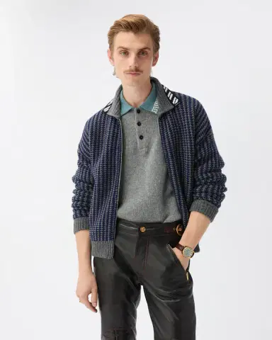 Versace Intarsia Wool Knit Zip Cardigan | Thumbnail 2