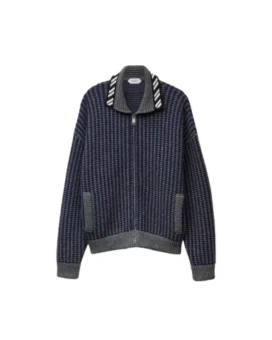Versace Intarsia Wool Knit Zip Cardigan | Thumbnail 1