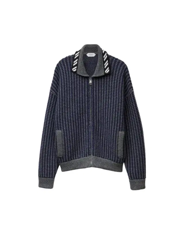 Versace Intarsia Wool Knit Zip Cardigan