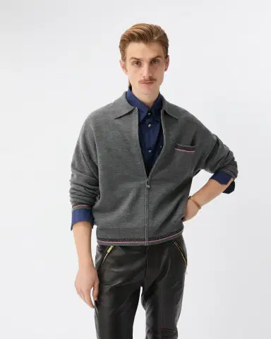 Versace Jacquard Wool Knit Zip Sweater | Thumbnail 2