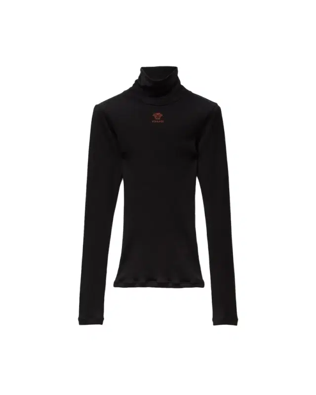 Versace Embroidered-Logo Wool Knit Turtleneck