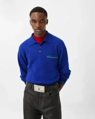 Versace Jacquard Wool Knit Polo Sweater | Thumbnail 2