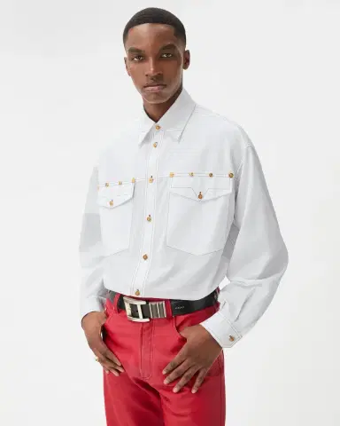 Versace Embroidered-Detail Cotton-Poplin Shirt | Thumbnail 2 Versace Embroidered-Detail Cotton-Poplin Shirt | Thumbnail 2