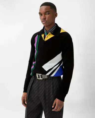Versace Wool Intarsia Knit Polo Sweater | Thumbnail 2 Versace Wool Intarsia Knit Polo Sweater | Thumbnail 2