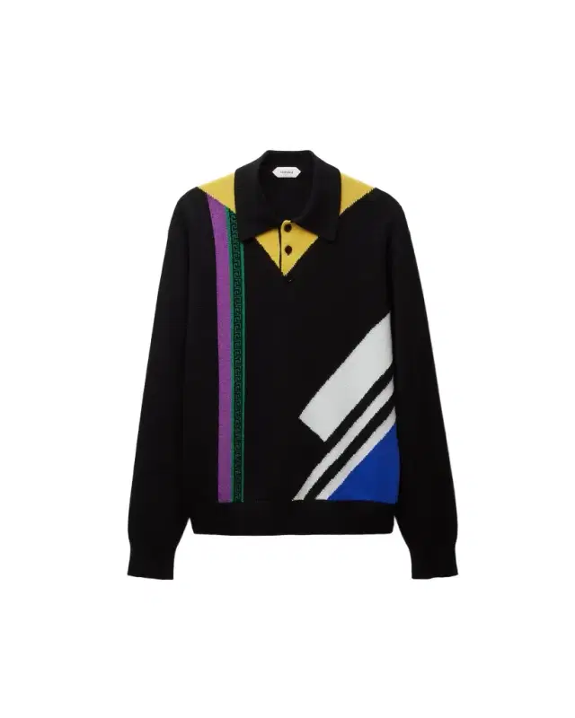 Versace Wool Intarsia Knit Polo Sweater
