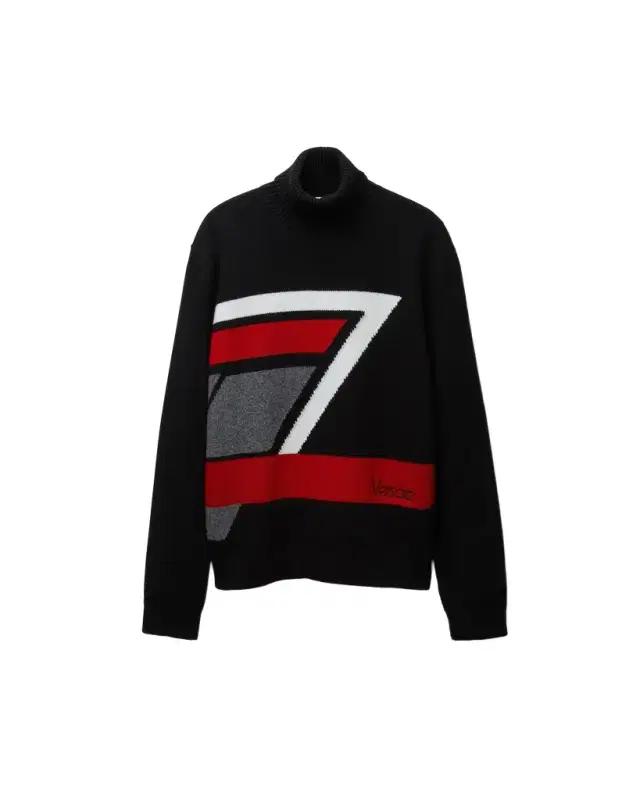 Versace Wool Intarsia Knit Turtleneck Sweater