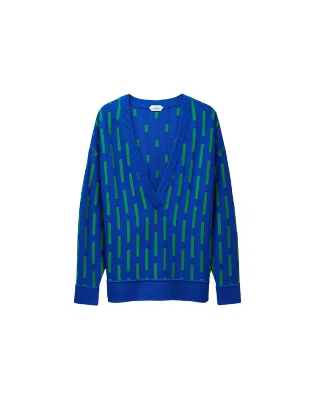 Versace Embroidered-Logo Wool Knit V-Neck Sweater