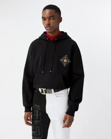 Versace Embellished Cotton-Jersey Hoodie | Thumbnail 2 Versace Embellished Cotton-Jersey Hoodie | Thumbnail 2