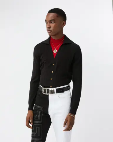 Versace Silk & Cotton Knit Polo Cardigan | Thumbnail 2