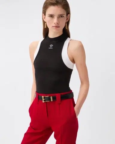Versace Embroidered-Logo Stretch Cotton-Jersey Tank Top | Thumbnail 2