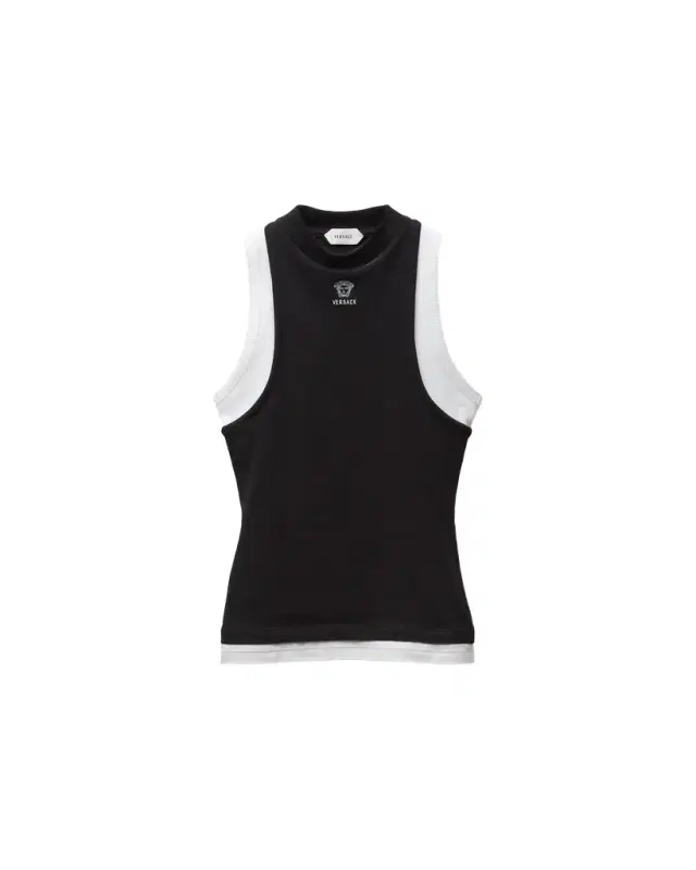 Versace Embroidered-Logo Stretch Cotton-Jersey Tank Top