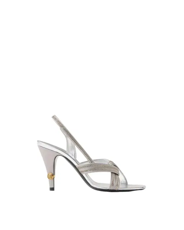 Versace Gianni Embellished Nappa & Satin Slingbacks 90 mm