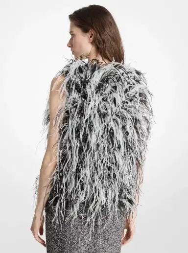 Michael Kors Collection Hand-Embroidered Feather Tweed Sweater Top in | Thumbnail 2