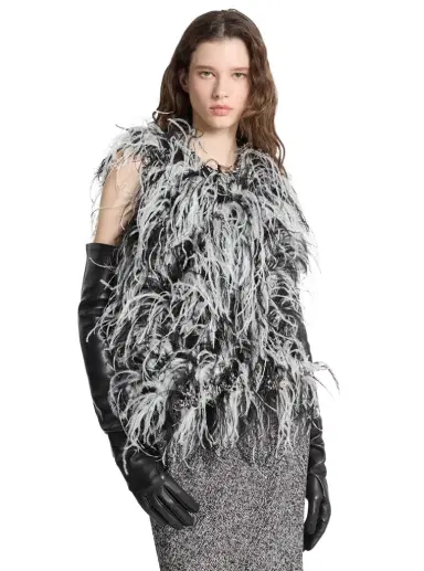 Michael Kors Collection Hand-Embroidered Feather Tweed Sweater Top in | Thumbnail 1