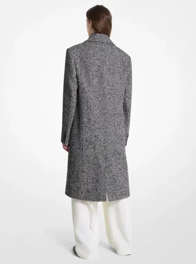 Michael Kors Collection Herringbone Cotton Blend Melton Reefer Coat in | Thumbnail 2 Michael Kors Collection Herringbone Cotton Blend Melton Reefer Coat in | Thumbnail 2