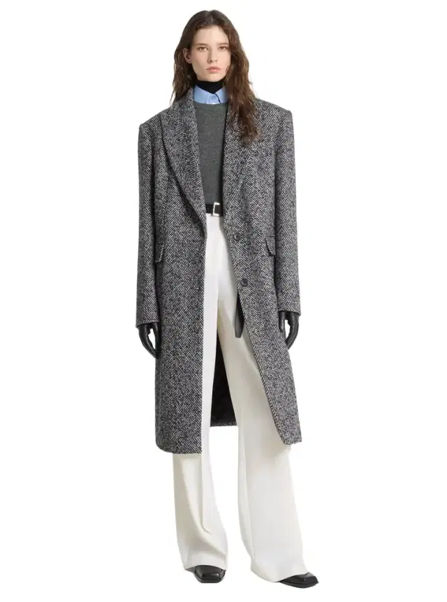 Michael Kors Collection Herringbone Cotton Blend Melton Reefer Coat in