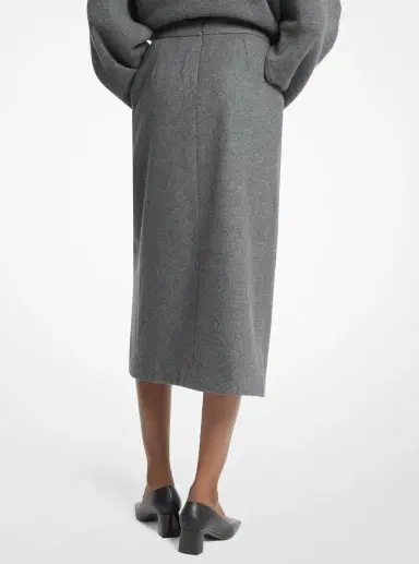 Michael Kors Collection Wool Flannel Origami Slit Skirt in Grey | Thumbnail 2