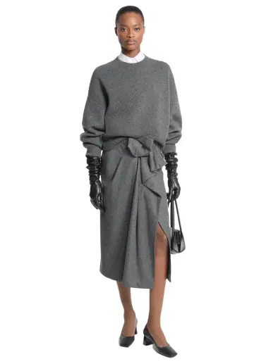 Michael Kors Collection Wool Flannel Origami Slit Skirt in Grey | Thumbnail 1
