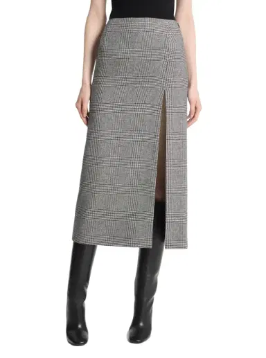 Michael Kors Collection Glen Plaid Wool Blend Flannel Car Wash Skirt in Black | Thumbnail 1