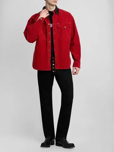 Versace Men's Contrast Collar Cotton Corduroy Shirt | Thumbnail 2