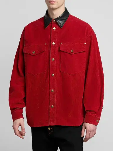 Versace Men's Contrast Collar Cotton Corduroy Shirt | Thumbnail 4