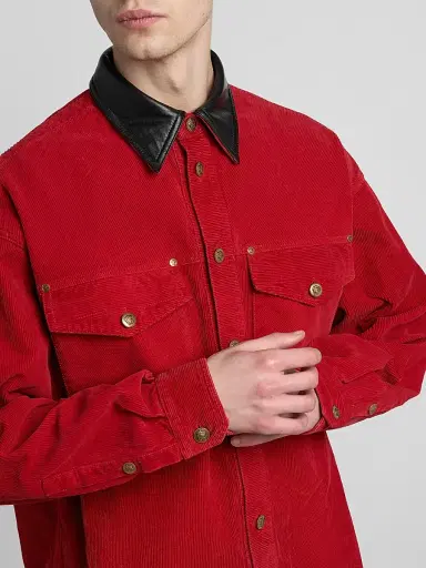 Versace Men's Contrast Collar Cotton Corduroy Shirt | Thumbnail 5