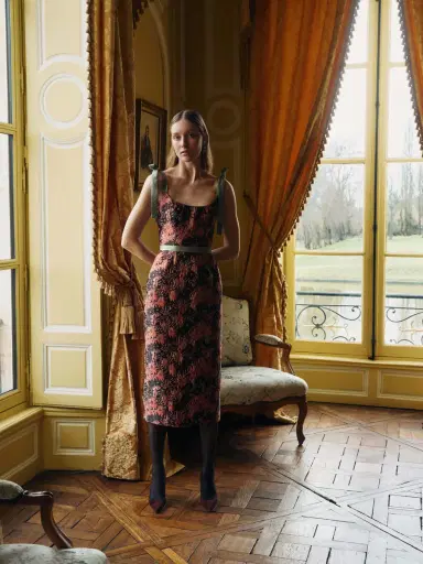 Markarian Acacia Burgundy Floral Brocade Corset Dress | Thumbnail 2