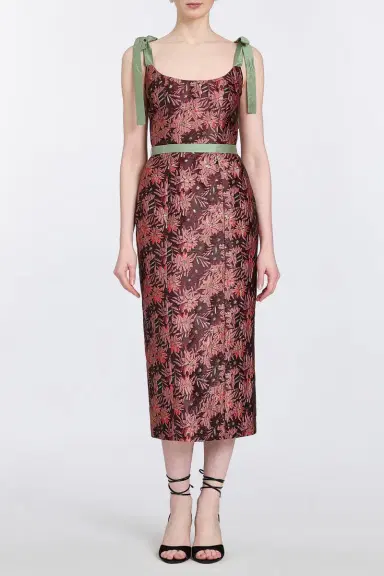 Markarian Acacia Burgundy Floral Brocade Corset Dress | Thumbnail 3