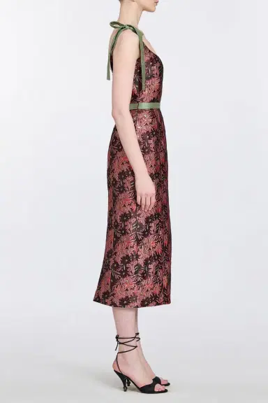 Markarian Acacia Burgundy Floral Brocade Corset Dress | Thumbnail 4