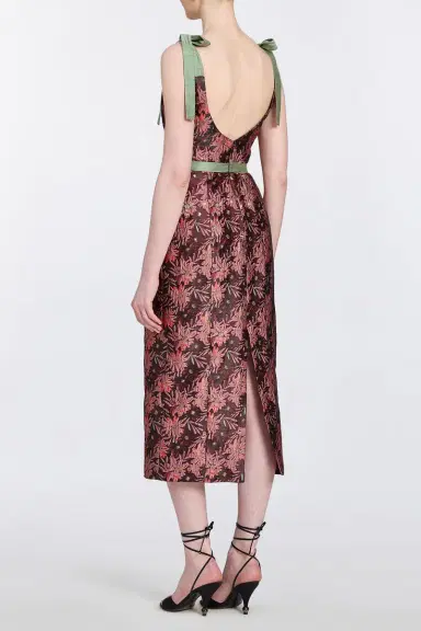 Markarian Acacia Burgundy Floral Brocade Corset Dress | Thumbnail 5